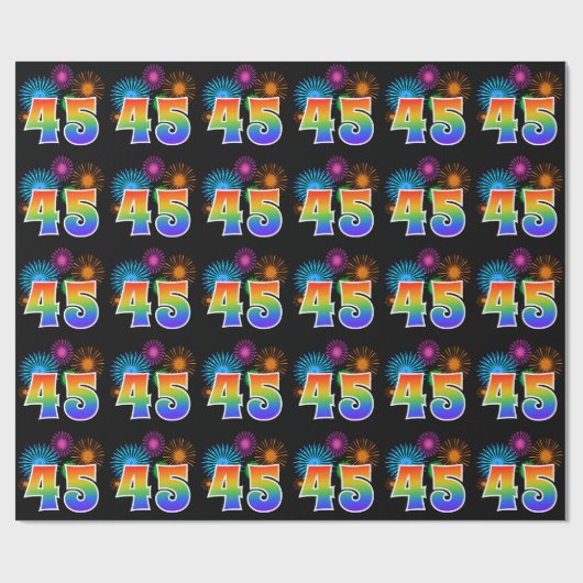 Leuk vuurwerk + regenboogpatroon "45" Evenementnum Cadeaupapier (Vlak)