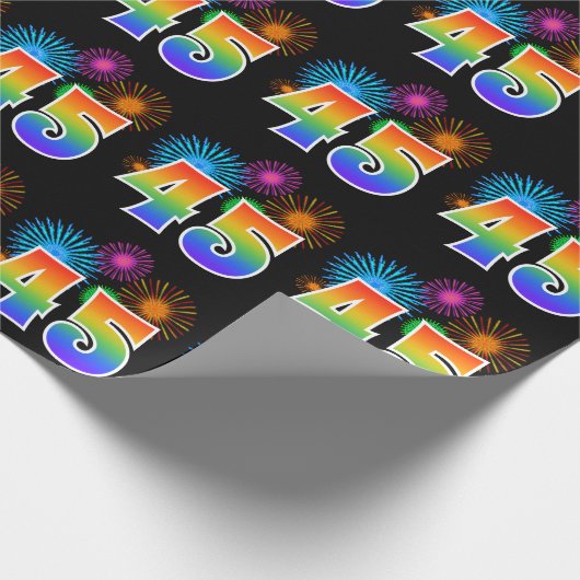 Leuk vuurwerk + regenboogpatroon "45" Evenementnum Cadeaupapier (Hoek)