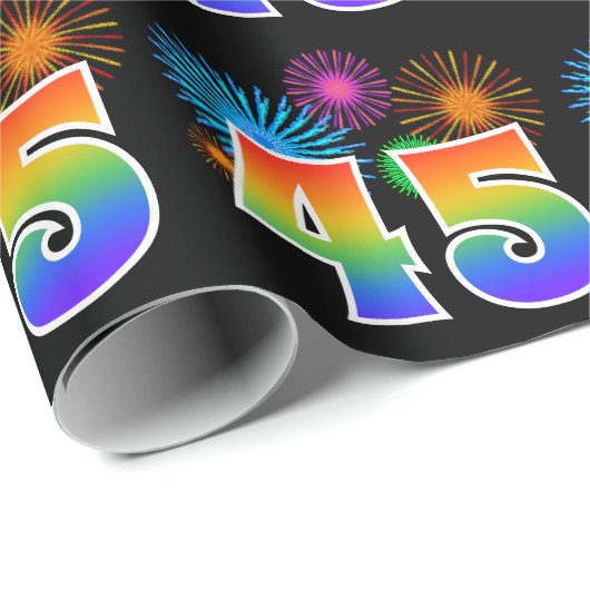 Leuk vuurwerk + regenboogpatroon "45" Evenementnum Cadeaupapier (Rol Hoek)