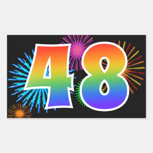 Leuk vuurwerk + regenboogpatroon "48" Evenementnum Rechthoekige Sticker (Voorkant)