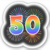 Leuk vuurwerk + regenboogpatroon "50" Event # Sticker (Voorkant)