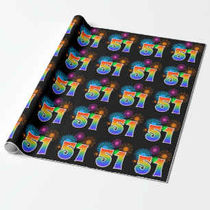 Leuk vuurwerk + regenboogpatroon "51" Evenementnum Cadeaupapier