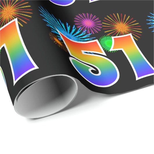 Leuk vuurwerk + regenboogpatroon "51" Evenementnum Cadeaupapier (Rol Hoek)