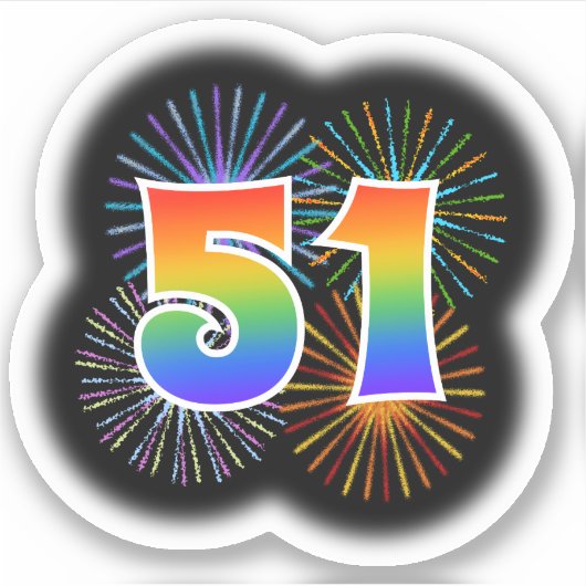 Leuk vuurwerk + regenboogpatroon "51" Event # Sticker (Voorkant)