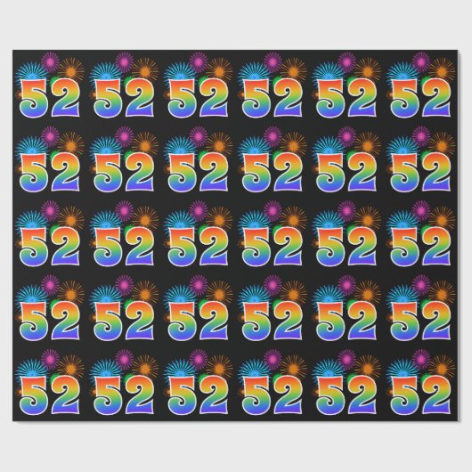 Leuk vuurwerk + regenboogpatroon "52" Evenementnum Cadeaupapier (Vlak)
