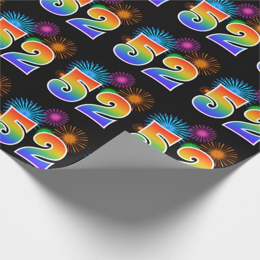 Leuk vuurwerk + regenboogpatroon "52" Evenementnum Cadeaupapier (Hoek)