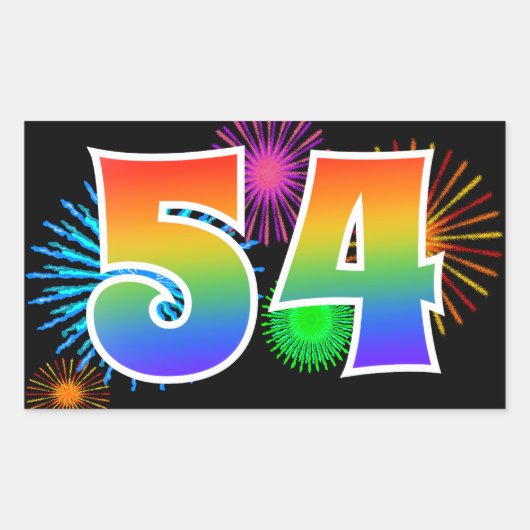 Leuk vuurwerk + regenboogpatroon "54" Evenementnum Rechthoekige Sticker (Voorkant)