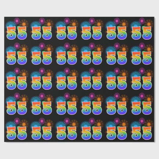 Leuk vuurwerk + regenboogpatroon "55" Evenementnum Cadeaupapier (Vlak)