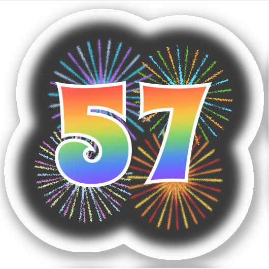 Leuk vuurwerk + regenboogpatroon "57" Event # Sticker (Voorkant)