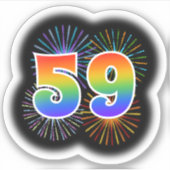 Leuk vuurwerk + regenboogpatroon "59" Event # Sticker (Voorkant)