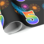 Leuk vuurwerk + regenboogpatroon "5" Evenementnumm Cadeaupapier (Rol Hoek)