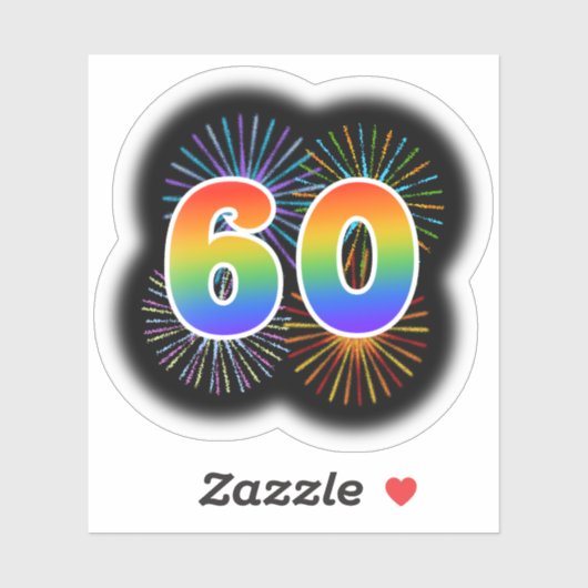Leuk vuurwerk + regenboogpatroon "60" Event # Sticker (Vel)