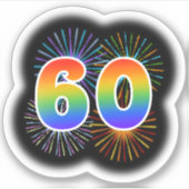 Leuk vuurwerk + regenboogpatroon "60" Event # Sticker (Voorkant)