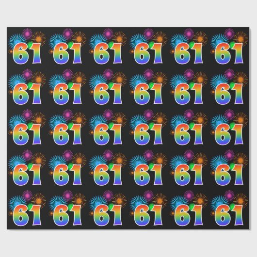 Leuk vuurwerk + regenboogpatroon "61" Evenementnum Cadeaupapier (Vlak)