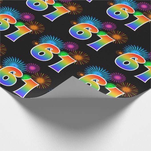 Leuk vuurwerk + regenboogpatroon "61" Evenementnum Cadeaupapier (Hoek)