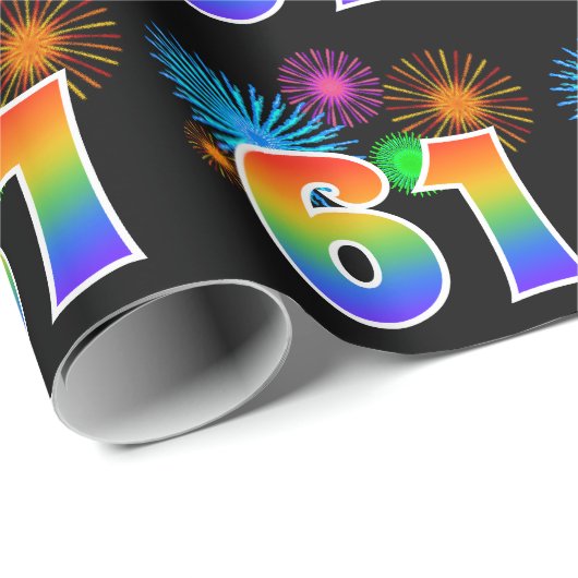 Leuk vuurwerk + regenboogpatroon "61" Evenementnum Cadeaupapier (Rol Hoek)