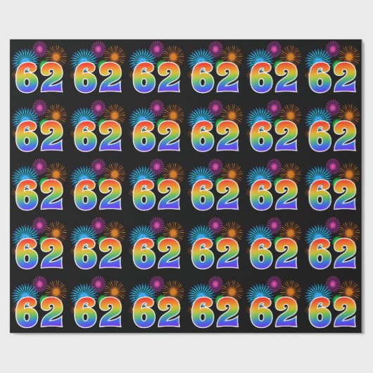 Leuk vuurwerk + regenboogpatroon "62" Evenementnum Cadeaupapier (Vlak)