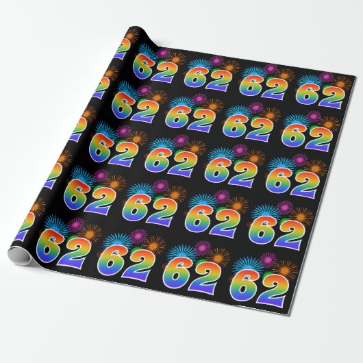 Leuk vuurwerk + regenboogpatroon "62" Evenementnum Cadeaupapier (Uitgerold)