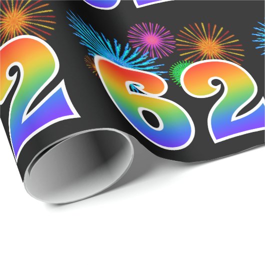 Leuk vuurwerk + regenboogpatroon "62" Evenementnum Cadeaupapier (Rol Hoek)