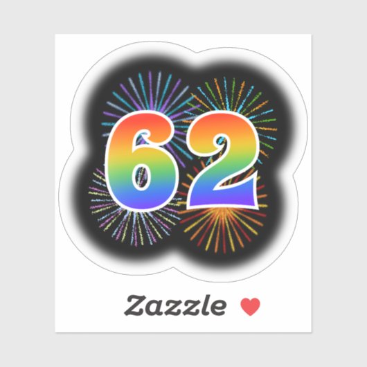 Leuk vuurwerk + regenboogpatroon "62" Event # Sticker (Vel)