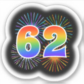 Leuk vuurwerk + regenboogpatroon "62" Event # Sticker (Voorkant)