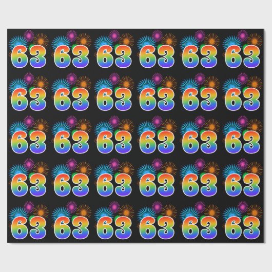 Leuk vuurwerk + regenboogpatroon "63" Evenementnum Cadeaupapier (Vlak)