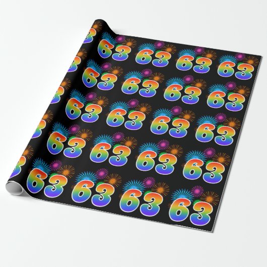 Leuk vuurwerk + regenboogpatroon "63" Evenementnum Cadeaupapier (Uitgerold)