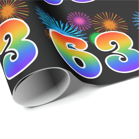 Leuk vuurwerk + regenboogpatroon "63" Evenementnum Cadeaupapier (Rol Hoek)