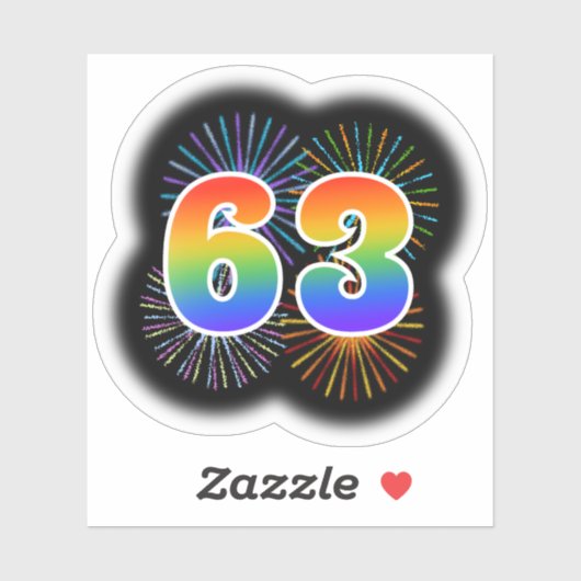 Leuk vuurwerk + regenboogpatroon "63" Event # Sticker (Vel)