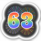 Leuk vuurwerk + regenboogpatroon "63" Event # Sticker (Voorkant)