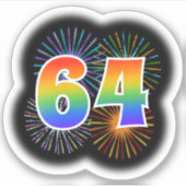 Leuk vuurwerk + regenboogpatroon "64" Event # Sticker (Voorkant)