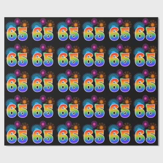 Leuk vuurwerk + regenboogpatroon "65" Evenementnum Cadeaupapier (Vlak)
