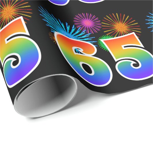 Leuk vuurwerk + regenboogpatroon "65" Evenementnum Cadeaupapier (Rol Hoek)