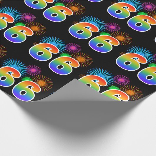 Leuk vuurwerk + regenboogpatroon "66" Evenementnum Cadeaupapier (Hoek)
