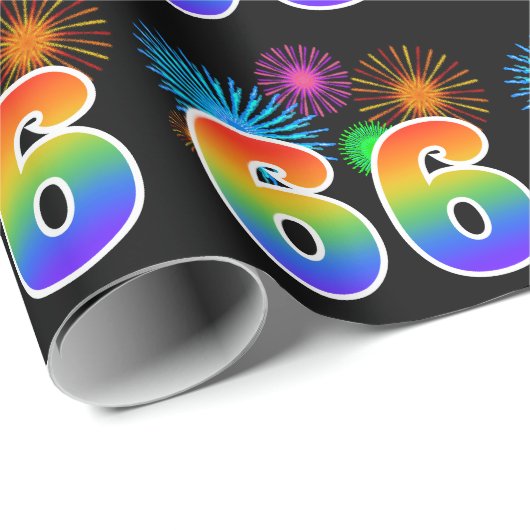 Leuk vuurwerk + regenboogpatroon "66" Evenementnum Cadeaupapier (Rol Hoek)