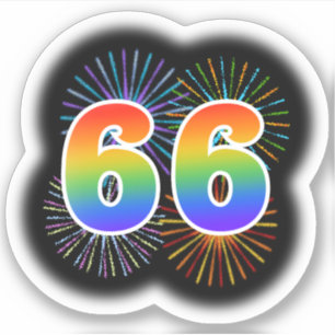 Leuk vuurwerk + regenboogpatroon "66" Event # Sticker