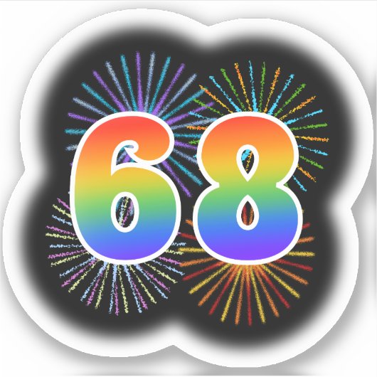 Leuk vuurwerk + regenboogpatroon "68" Event # Sticker (Voorkant)