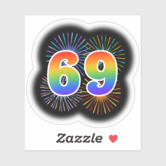 Leuk vuurwerk + regenboogpatroon "69" Event # Sticker (Vel)