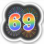 Leuk vuurwerk + regenboogpatroon "69" Event # Sticker (Voorkant)
