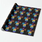 Leuk vuurwerk + regenboogpatroon "6" Evenementnumm Cadeaupapier (Uitgerold)