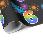 Leuk vuurwerk + regenboogpatroon "6" Evenementnumm Cadeaupapier (Rol Hoek)