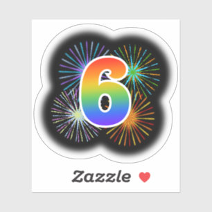 Leuk vuurwerk + regenboogpatroon "6" Event # Sticker