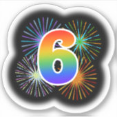 Leuk vuurwerk + regenboogpatroon "6" Event # Sticker (Voorkant)