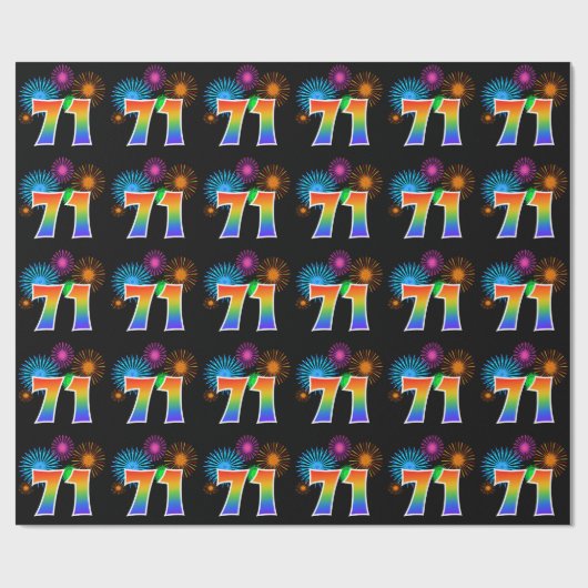 Leuk vuurwerk + regenboogpatroon "71" Evenementnum Cadeaupapier (Vlak)