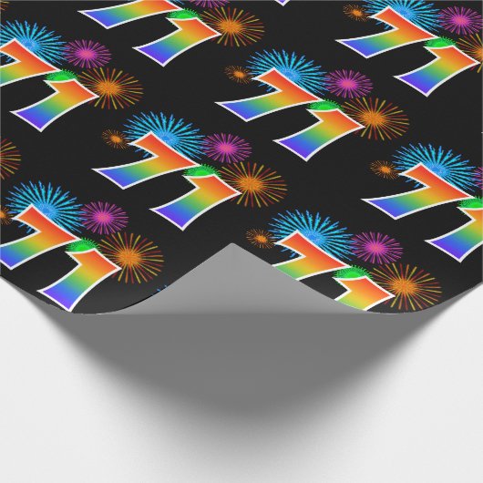 Leuk vuurwerk + regenboogpatroon "71" Evenementnum Cadeaupapier (Hoek)