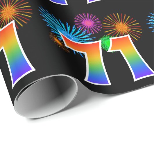 Leuk vuurwerk + regenboogpatroon "71" Evenementnum Cadeaupapier (Rol Hoek)