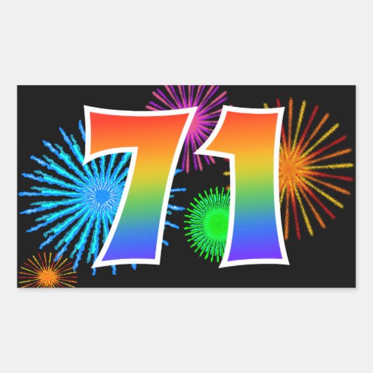 Leuk vuurwerk + regenboogpatroon "71" Evenementnum Rechthoekige Sticker (Voorkant)