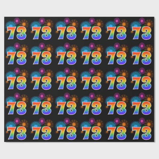 Leuk vuurwerk + regenboogpatroon "73" Evenementnum Cadeaupapier (Vlak)