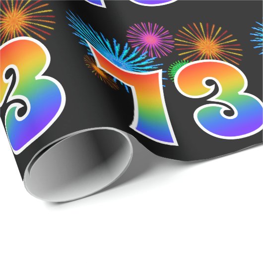 Leuk vuurwerk + regenboogpatroon "73" Evenementnum Cadeaupapier (Rol Hoek)