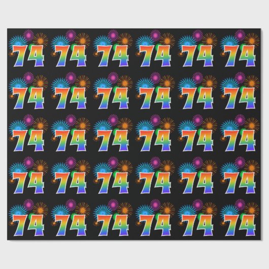 Leuk vuurwerk + regenboogpatroon "74" Evenementnum Cadeaupapier (Vlak)